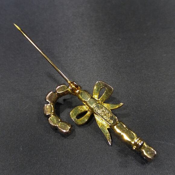 Eisenberg Ice Candy Cane Brooch, Red Clear Rhinestones, Vintage Jewelry - Picture 6 of 10